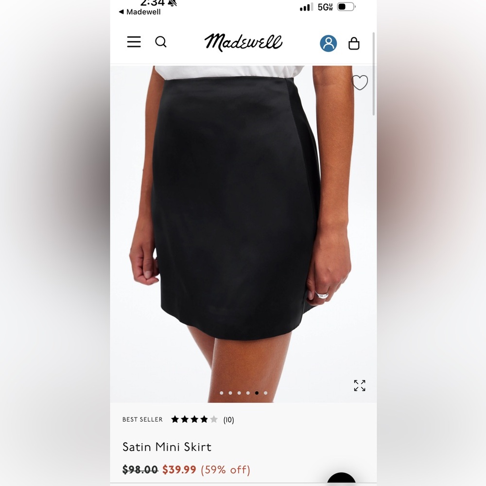 Madewell Black Satin Mini Skirt